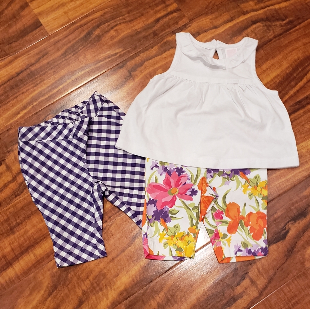 Janie and Jack NWT 3-6 months girls white cross top with two pairs of crop pants
